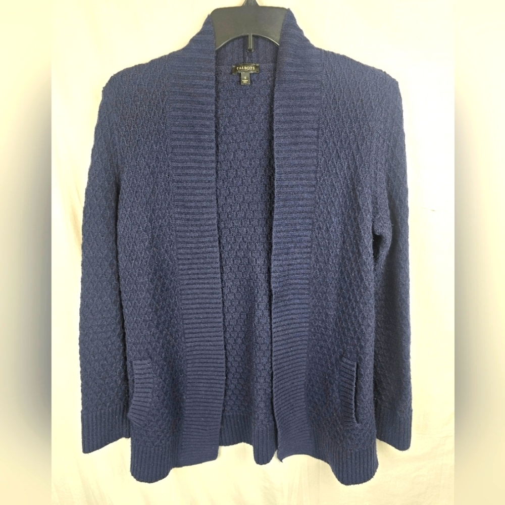 Talbots Navy Open Front Long Sleeve Sweater Cardigan Sz S
